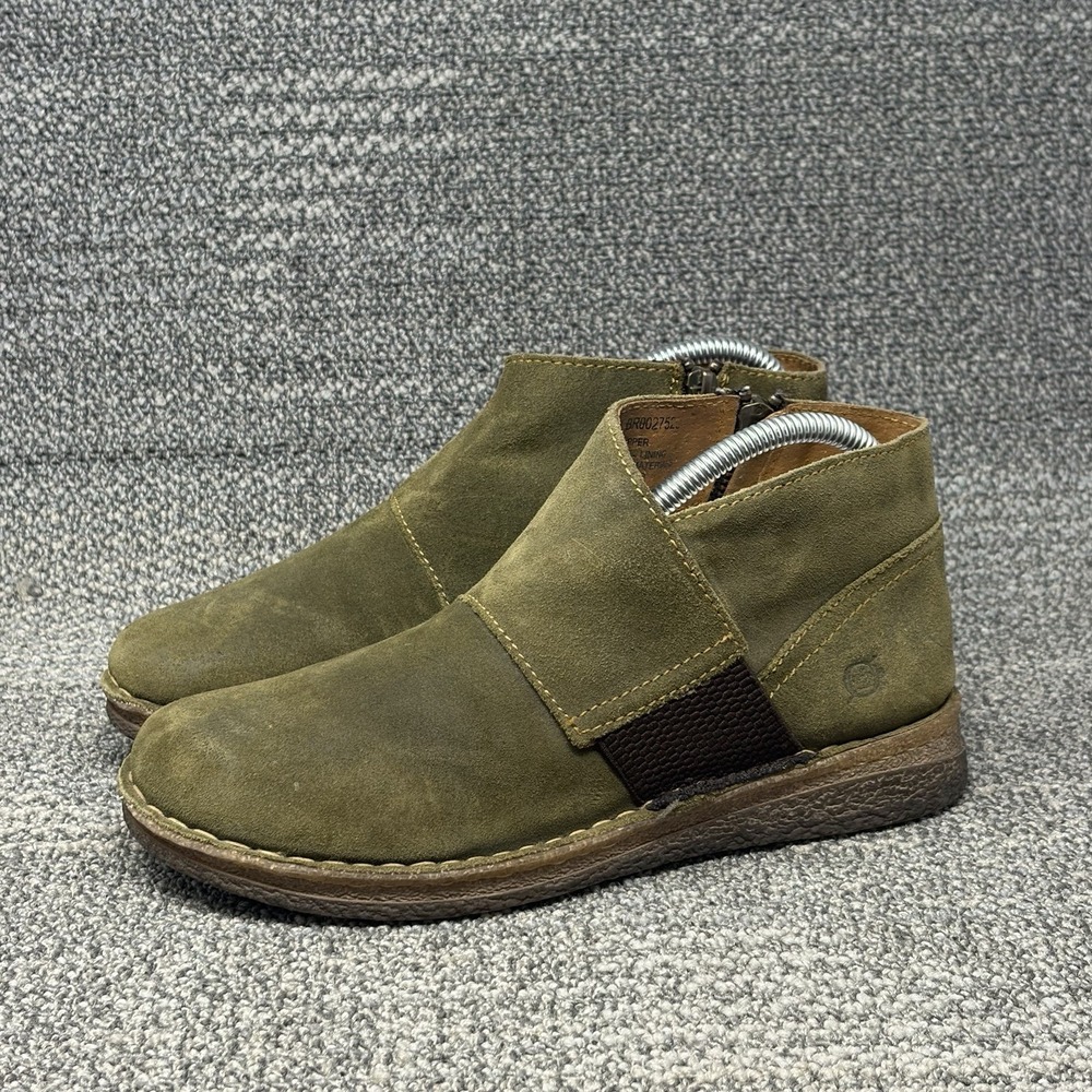 BORN Women's 'Tora' Olive Green Distressed Suede Leather Ankle Boots Size 8.5